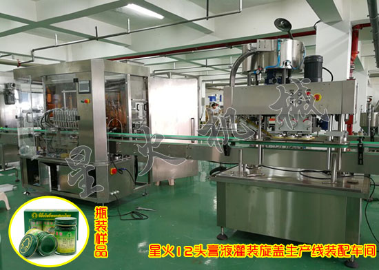 12頭膏液灌裝旋蓋生產線_全自動膏液灌裝生產線